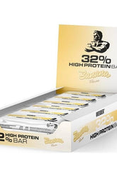 Weider 32% High Protein Bar box in banana flavor, perfect for muscle building and great taste.